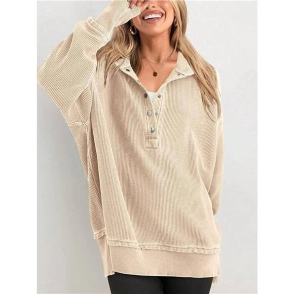 Half Snap Long Sleeve Hoodie - Picture 1 of 15